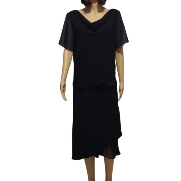 Vintage Black Chiffon Skirt Set Amanda Smith Made in Hong Kong Beaded Size 14 - Picture 1 of 14